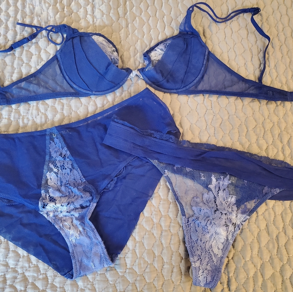 La Perla royal blue mesh and ombre lace bra (32C) and underwear set